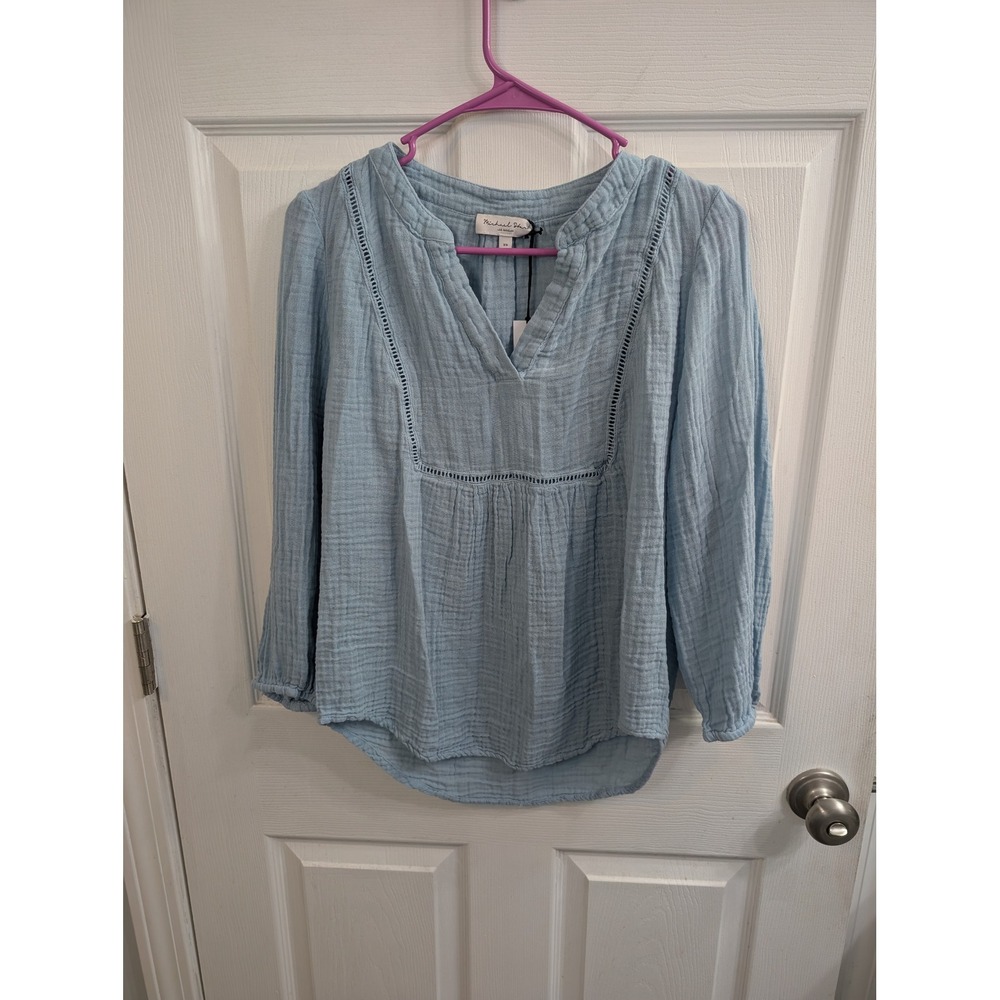 Michael Stars Ilsa Top Blue Double Gauze‎ Cotton Boho V-Neck NWT - Size XS